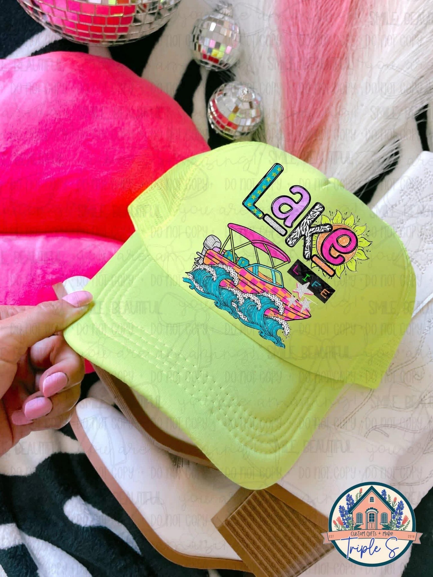 Lake Life Retro Boat Trucker Hat