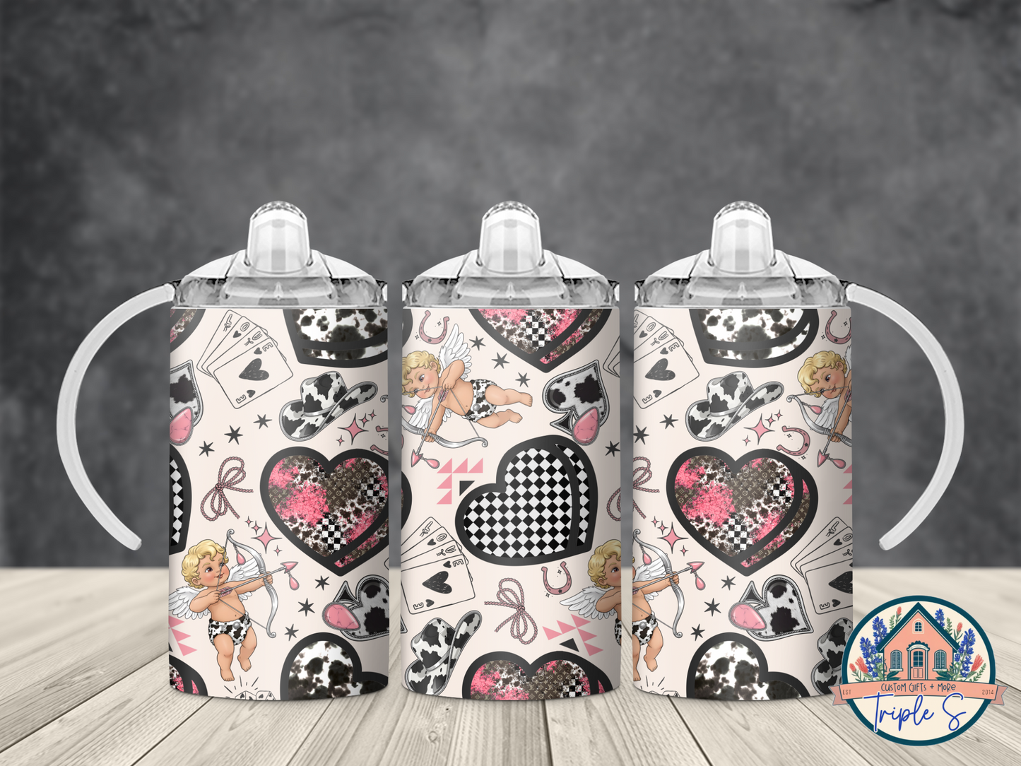 Valentine’s Day Checkered & Pink Boujee Hearts Sippy Cup