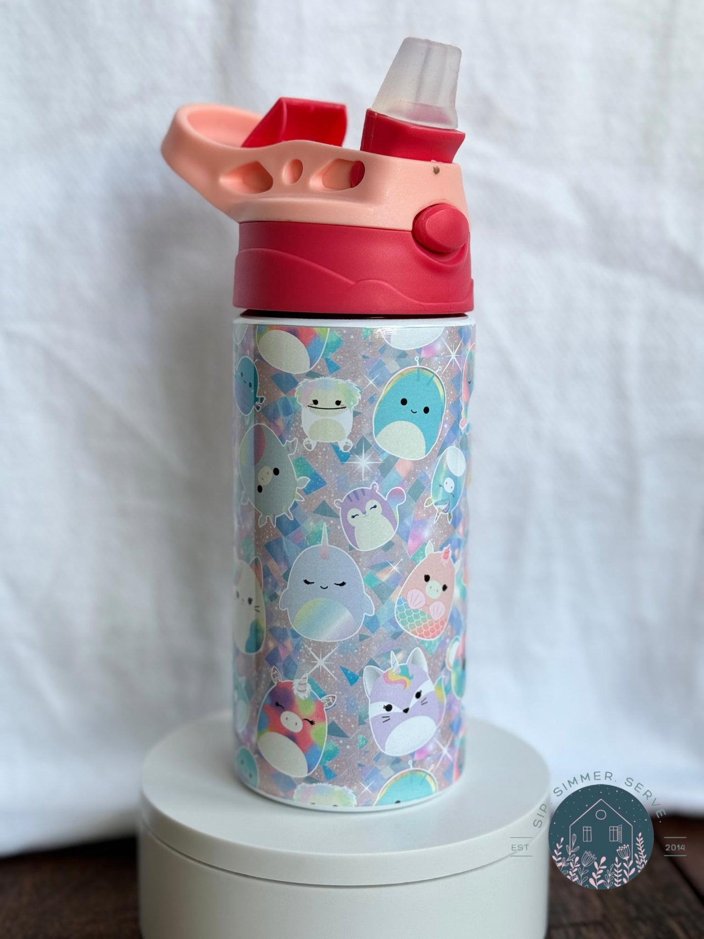 Personalized Squishmallow-Inspired 12oz Tumbler for Kids – Custom Stainless Steel Water Bottle with Straw