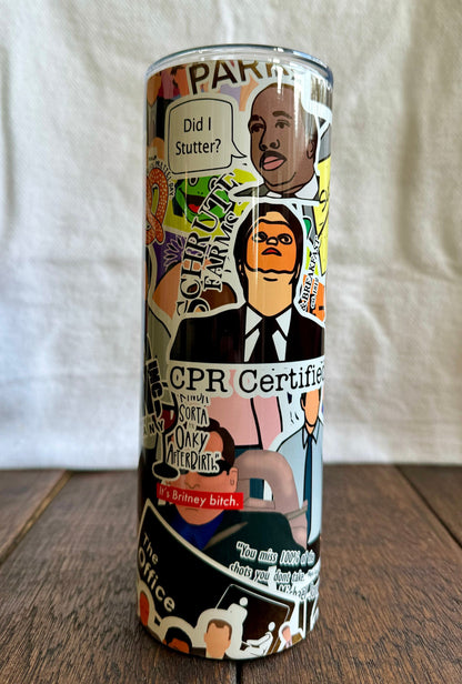 The Office Inspired 20 oz Tumbler | Dunder Mifflin Collage | Personalized Stainless Steel Cup with Straw