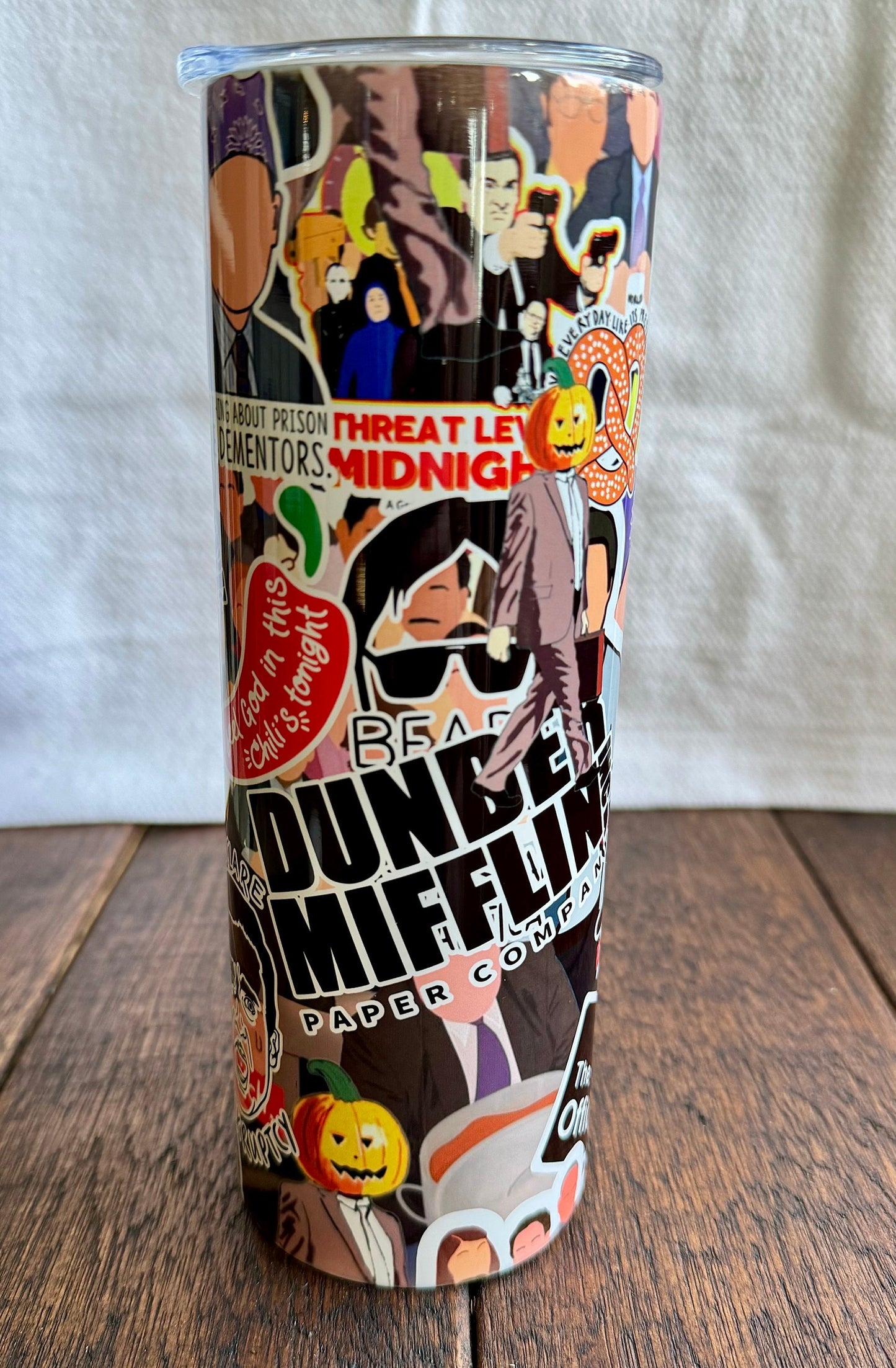 The Office Inspired 20 oz Tumbler | Dunder Mifflin Collage | Personalized Stainless Steel Cup with Straw
