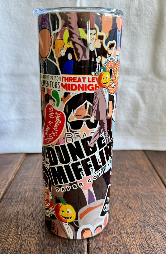 The Office Inspired 20 oz Tumbler | Dunder Mifflin Collage | Personalized Stainless Steel Cup with Straw
