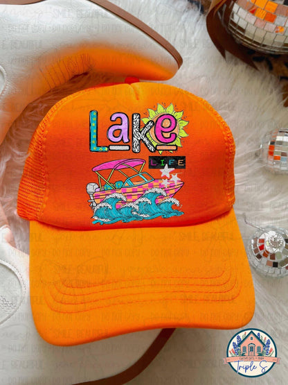 Lake Life Retro Boat Trucker Hat