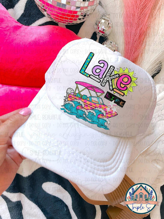 Lake Life Retro Boat Trucker Hat