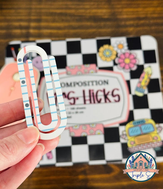 Personalized Jumbo Paper Clip Bookmark for Teachers – Handmade Acrylic Clip with School-Themed Designs