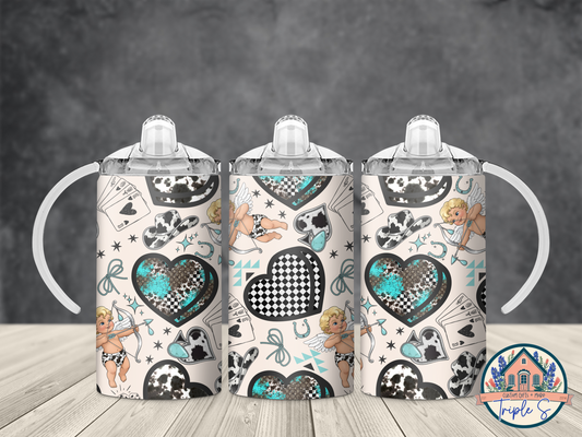 Valentine’s Day Checkered & Turquoise Hearts Sippy Cup