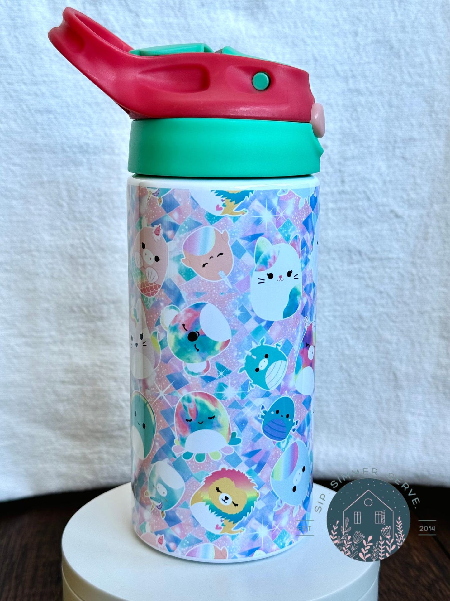 Personalized Squishmallow-Inspired 12oz Tumbler for Kids – Custom Stainless Steel Water Bottle with Straw