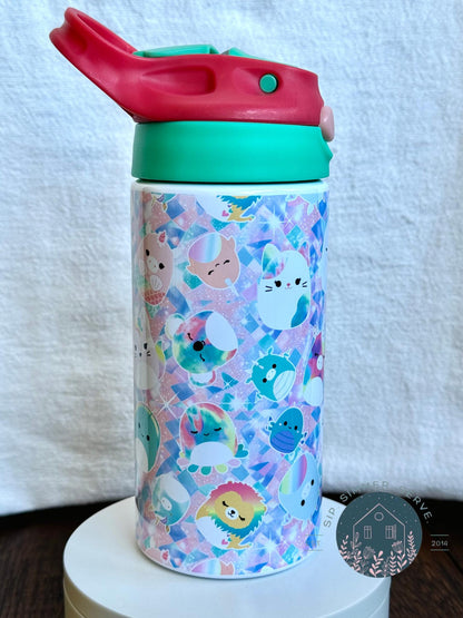 Personalized Squishmallow-Inspired 12oz Tumbler for Kids – Custom Stainless Steel Water Bottle with Straw