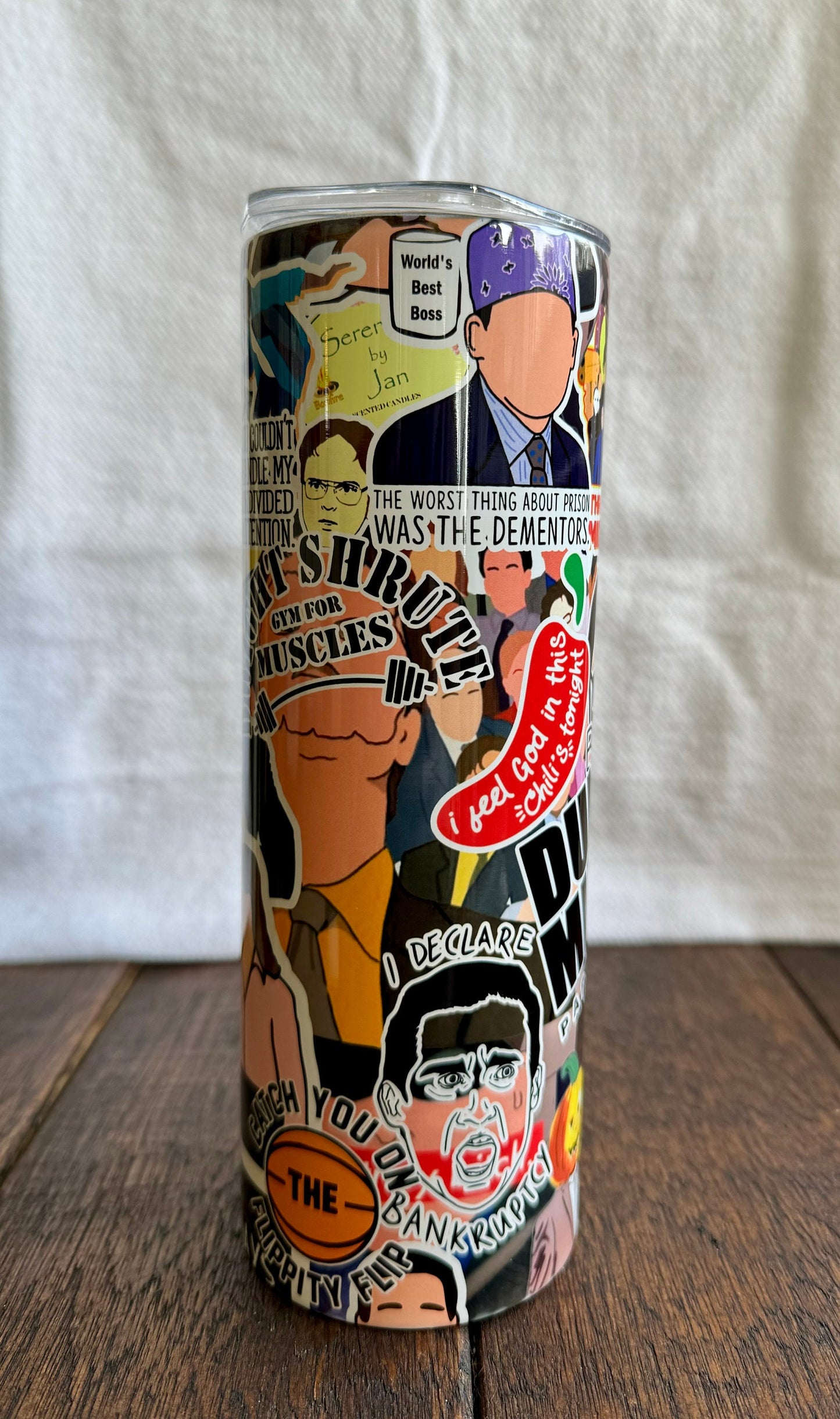 The Office Inspired 20 oz Tumbler | Dunder Mifflin Collage | Personalized Stainless Steel Cup with Straw