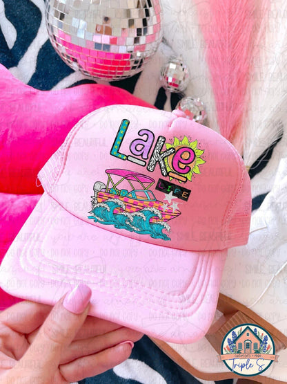 Lake Life Retro Boat Trucker Hat